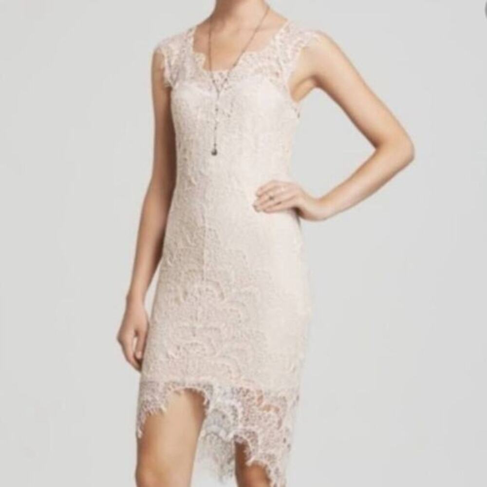 NWOT Free People Blush/Cream Lined Lace BodyCon Capped Sleeve Dress - xs